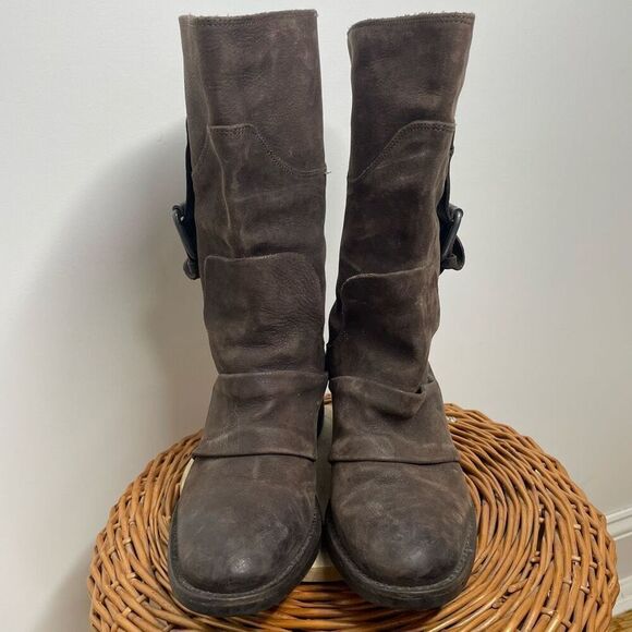 VERA WANG Lavender label Brown Suede Leather Buckle Western Mid Calf‎ Boots 7.5 - Picture 2 of 10